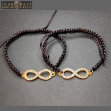  Arany színű kristályos végtelen díszes fonott makramé páros karkötő, 2 db karkötő