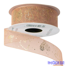  Arany szívecske mintás organza szalag 25mm x 10m - Púder Bézs dekorációs kellék