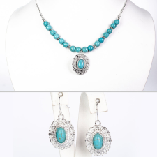  Arany tónusú Emporia Ötvözetű Szett Türkizzel ( Nyaklánc+Fülbevaló ), LGP0270 ékszer szett
