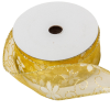  Aranyszélű drótos organza szalag virág mintás sárga 3,8cmx10yard
