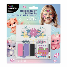 Arcfesték, tégelyes, 8 db-os, tetoválással és strasszkövekkel, cica mintás, Kidea arcfesték