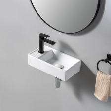 Arezzo design Austin 40x22 bal oldali mini kézmosó mosdókagyló, fényes fehér intelligens bevonattal szaniter