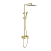 Arezzo design Cubefield szálcsiszolt arany egykaros kerámiabetétes 3 funkciós zuhanyrendszer zuhanyszettel, esőztetővel, kádtöltő csapteleppel