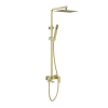 Arezzo design Cubefield szálcsiszolt arany egykaros kerámiabetétes 3 funkciós zuhanyrendszer zuhanyszettel, esőztetővel, kádtöltő csapteleppel