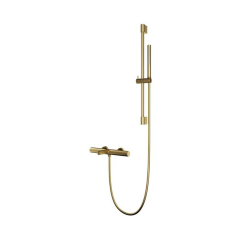 Arezzo design Elegant szálcsiszolt arany fali egykaros termosztatikus kádtöltő csaptelep zuhanyszettel csaptelep