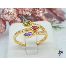  Arlena antiallergén különleges, háromköves gyűrű, színes kövekkel 18K gyűrű