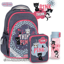 Ars Una cicás iskolatáska 3 részes SZETT - Think Pink pöttyös (AU-F1) iskolatáska
