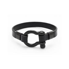 ART CRYSTELLA Karkötő, fekete bőr, sekli zárral, 22 cm, ART CRYSTELLA® karkötő