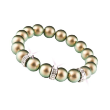 ART CRYSTELLA Karkötő, zöld SWAROVSKI® gyöngyből, fehér rondella kristállyal, 10mm, ART CRYSTELLA® M karkötő
