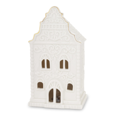 Art-Pol Karácsonyi letisztult díszes mécsestartó kerámiaházikó asztali dekoráció 19x10,5x8cm mécsestartó