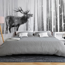 Artgeist Öntapadó fotótapéta - Deer in the Snow (Black and White) 196x140 grafika, keretezett kép