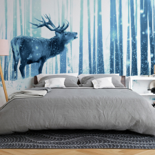 Artgeist Öntapadó fotótapéta - Deer in the Snow (Blue) 98x70 grafika, keretezett kép