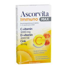  Ascorvita immuno max étrend-kiegészítő bevont tabletta c-, d-vitaminnal és cinkkel 30 db gyógyhatású készítmény