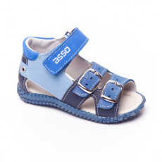 Asso , kék-világoskék, bőr, csatos-tépőzáras szandál, kisautós díszítéssel (19-24); (F-SZ-009-01) (22)