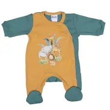 Asti Vékony, pamut, elöl patentos kisfiú rugdalózó Szafaris mintával rugdalózó