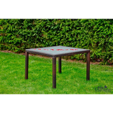 Asztal barna rattan borítással üveglappal 100*100*74 cm-es kerti bútor