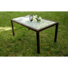 Asztal barna rattan borítással üveglappal 90*150*74 cm-es kerti bútor