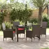  Asztal és szék szett párnával 5 pcs Barna PE Rattan