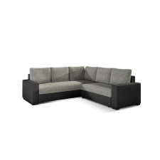 Atlasz sarokkanapé 130x200cm-es fekvőfelülettel Fekete bőr - világosszürke zsákszövet, Balos bútor