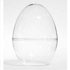  Átlátszó akril tojás, keresztben nyitható. Mérete: 12 cm dekorációs kellék
