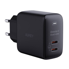 Aukey hálózati töltő 2xUSB-C 45W fekete (PA-B4T) (PA-B4T) mobiltelefon kellék