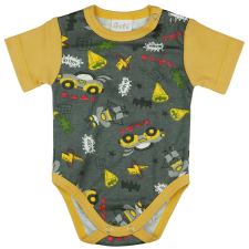  Autós rövid ujjú baba body sárga kombidressz, body