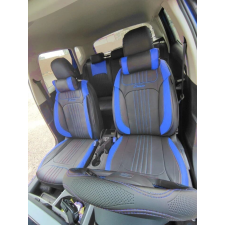  Autósüléshuzat-szett, fekete és kék ecobőr, univerzális, első-hátsó gyerekülés huzat, betét