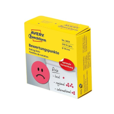 Avery Etikett AVERY 3859 öntapadó jelölőpont adagoló dobozban szomorú arc mintás piros 19mm 250 jelölőpont/doboz etikett
