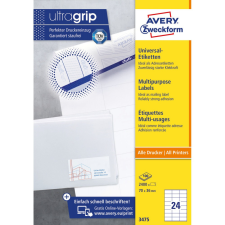 Avery Etikett címke, 70x36mm, univerzális, 24 címke/ív, 100 ív/doboz, Avery fehér etikett