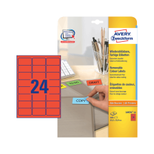 Avery zweckform 63,5*33,9 mm-es Avery Zweckform A4 íves etikett címke, piros színű (20 ív/doboz) etikett