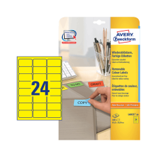 Avery zweckform 63,5*33,9 mm-es Avery Zweckform A4 íves etikett címke, sárga színű (20 ív/doboz) etikett