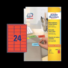 Avery zweckform 63.5 mm x 33.9 mm Papír Íves etikett címke  Piros  ( 20 ív/doboz ) etikett