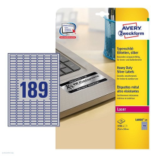 Avery zweckform Etikett címke speciális L6008-20 ipari ezüst poliészter 25,4 x 10 mm 20 ív Avery etikett