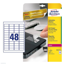 Avery zweckform Etikett címke speciális L6113-20 biztonsági fehér poliészter 45,7 x 21,2 mm 20 ív Avery etikett