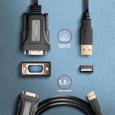 AXAGON ADS-1PQ USB-A 2.0 - serial RS-232 DB9-M FTDI adapter / cable 1,5m Black kábel és adapter