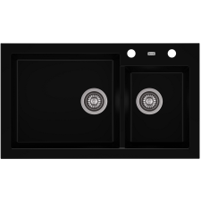 Axis A-POINT 140 kétmedencés gránit mosogató automata dugóemelő, szifonnal, fekete, beépíthető mosogatótálca