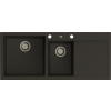 Axis A-POINT 180 kétmedencés csepegtetőtálcás gránit mosogató automata dugóemelő, szifonnal, fekete-szemcsés fényes, balos, beépíthető