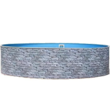  Azuro round Stone fémpalástos medence, szűrő nélkül, kő minta, D360 x 90 cm, szürke medence