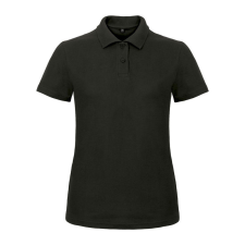 B&C klasszikus fazonú, rövid ujjú Női galléros póló, O07, Black-M női póló