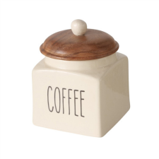 B.G.2049504 Kerámia konyhai tároló akácfa tetővel, 11,5x14cm, Coffee papírárú, csomagoló és tárolóeszköz