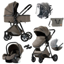Baba babakocsi, 3-in-1 kialakítás, könnyű és hordozható, V9-csokoládé babakocsi