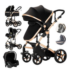 Babakocsi, 3-in-1 sokoldalú használat, könnyű és összecsukható, black -tosár babakocsi