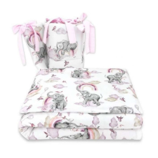 Babastar BS Ágyneműgarnitúra 3 részes - Szivárványos Elefánt rózsaszín babaágynemű, babapléd