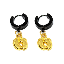  Babatalp fülbevaló, arany színű, fekete akasztóval fülbevaló