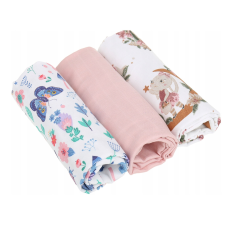BabiM Premium Animals 60x75 3in1 Muslin pelenkák Szín: rózsaszín mosható pelenka