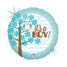Baby Boy Owl Holo fólia lufi 46 cm party kellék