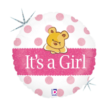  Baby Girl Bear Holo fólia lufi 46 cm party kellék