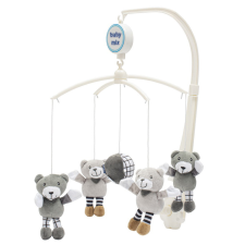 BABY MIX zenélő-forgó kis maci szürke bébijáték kiságyra