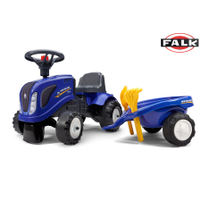 Baby New Holland T7 odrážó kocsi utánfutóval és kerti eszközökkel lábbal hajtható járgány