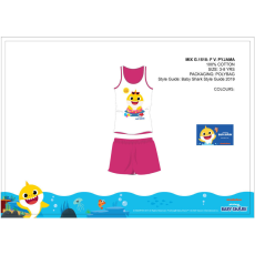  Baby Shark nyári ujjatlan gyerek pizsama - pamut pizsama - pink